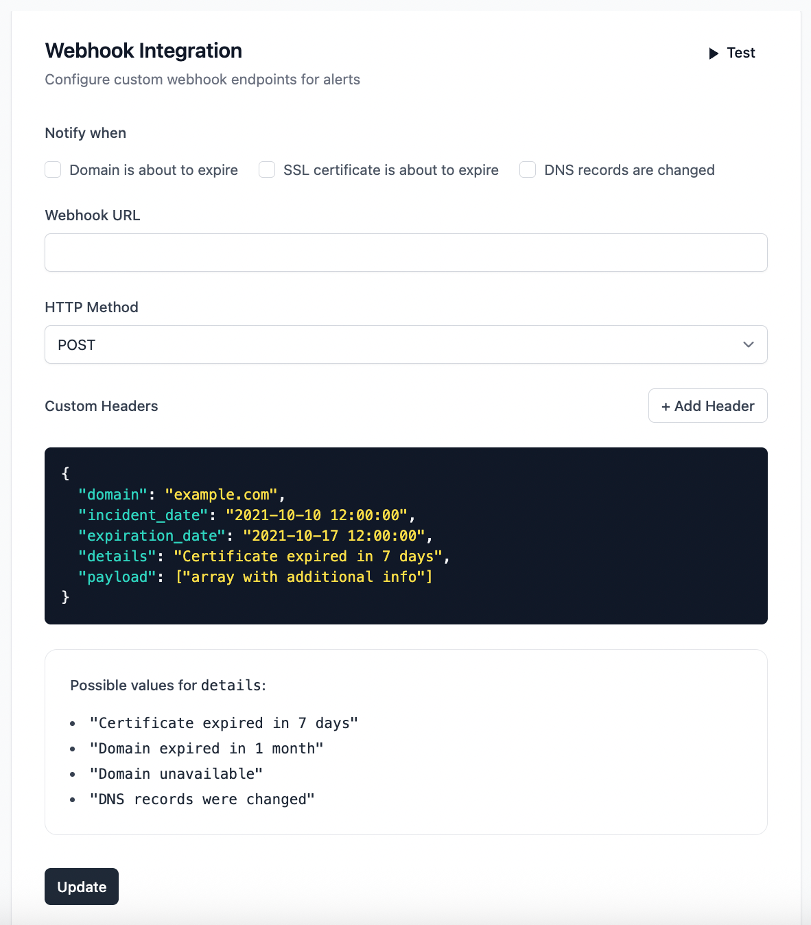 Custom webhook and Telegram notification setup for automated domain expiration alerts