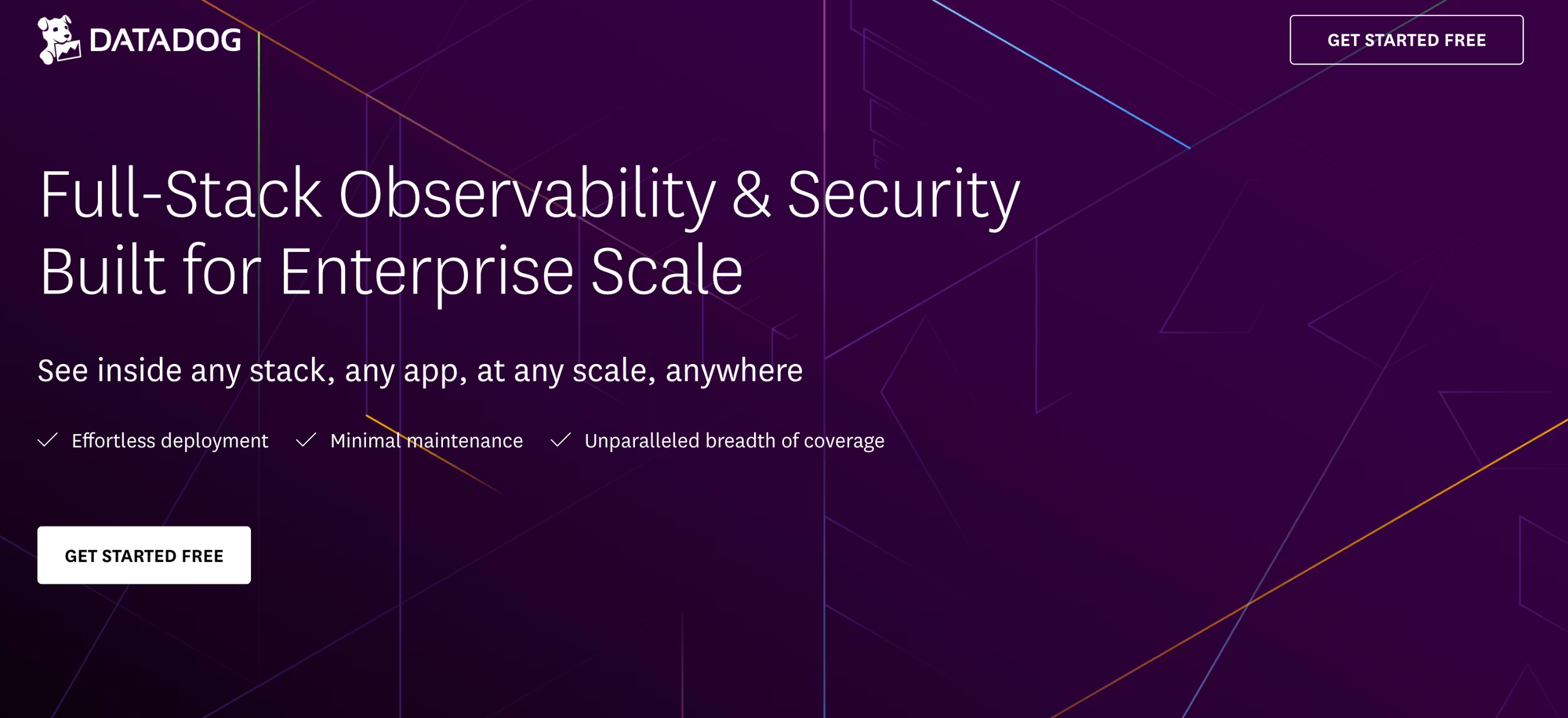 Home page of Datadog, a cloud-scale monitoring and security platform for enterprise IT teams.