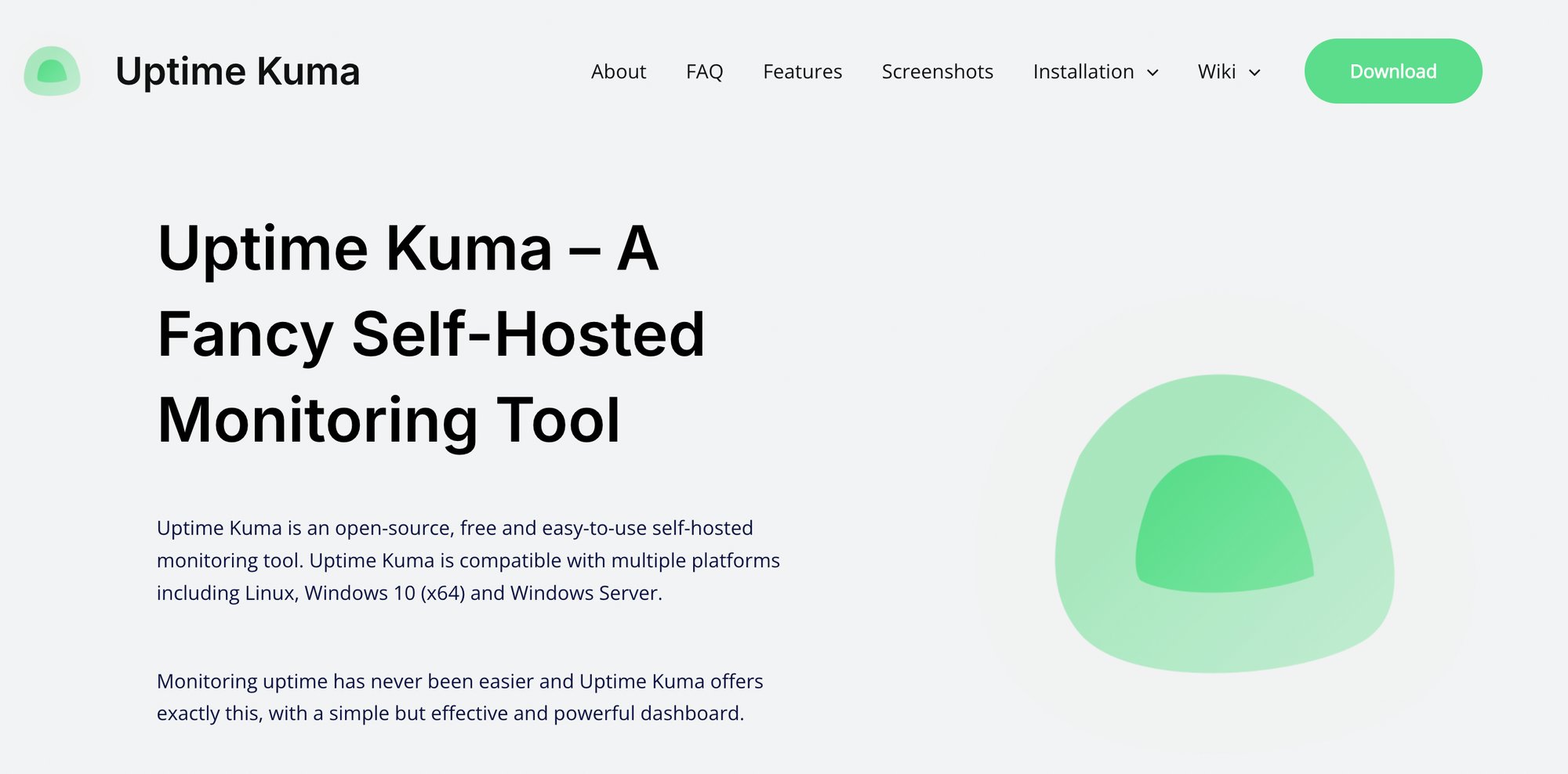 The GitHub landing page or official site for Uptime Kuma, a popular open-source self-hosted monitoring tool.