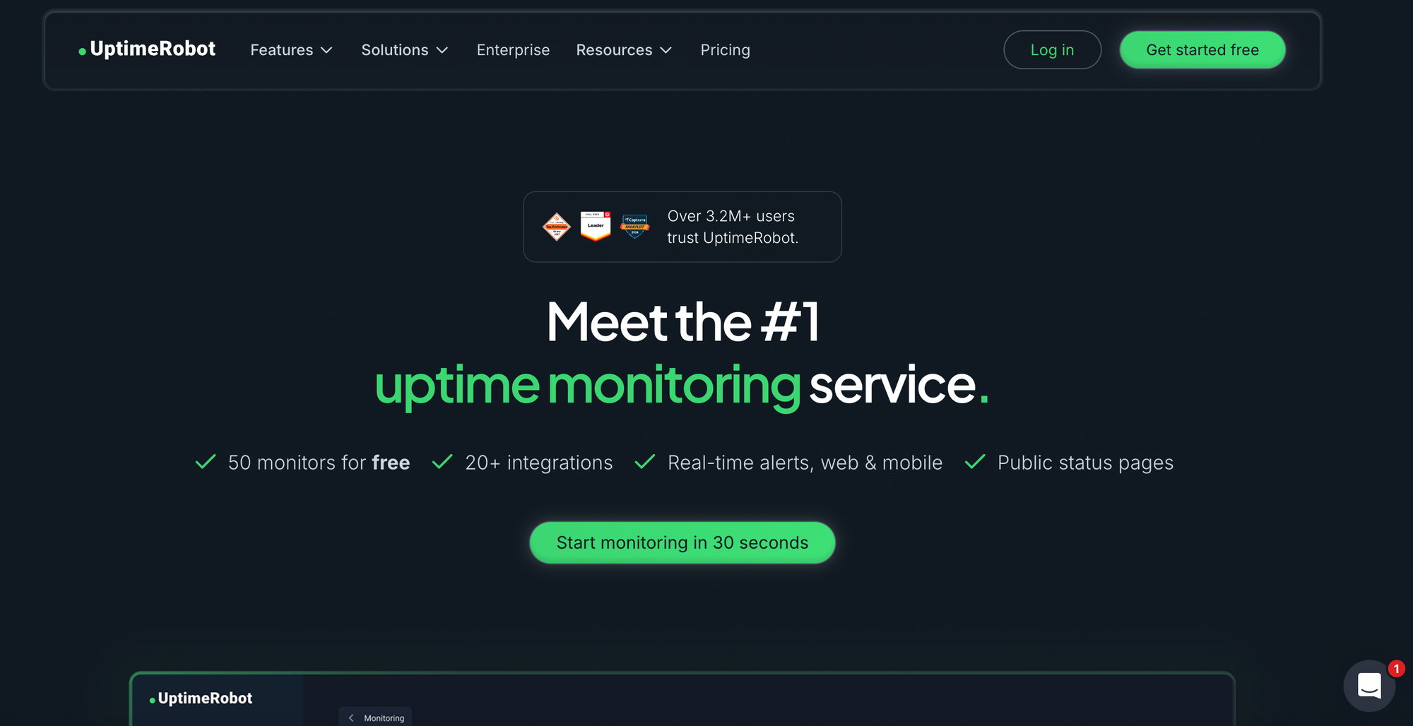 Home page of UptimeRobot, the world's most popular free uptime monitoring service.